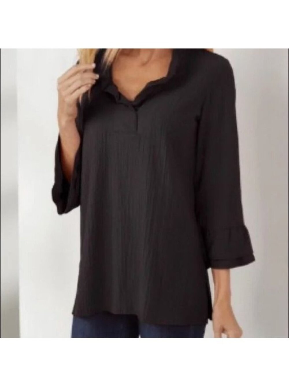 Soft Surroundings Black Constance Ruffle Blouse Top 2BV51 Size Medium